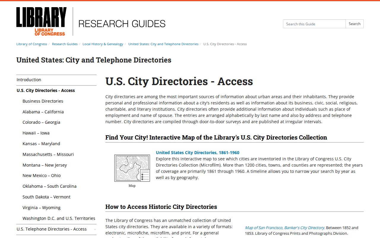 Pearland city directory research with Library of Congress city-directory collections