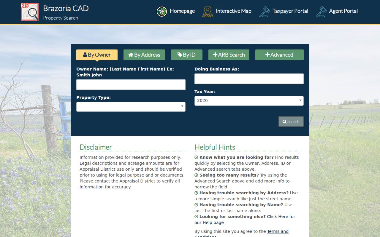 Pearland residents directory BCAD eSearch owner and address fields