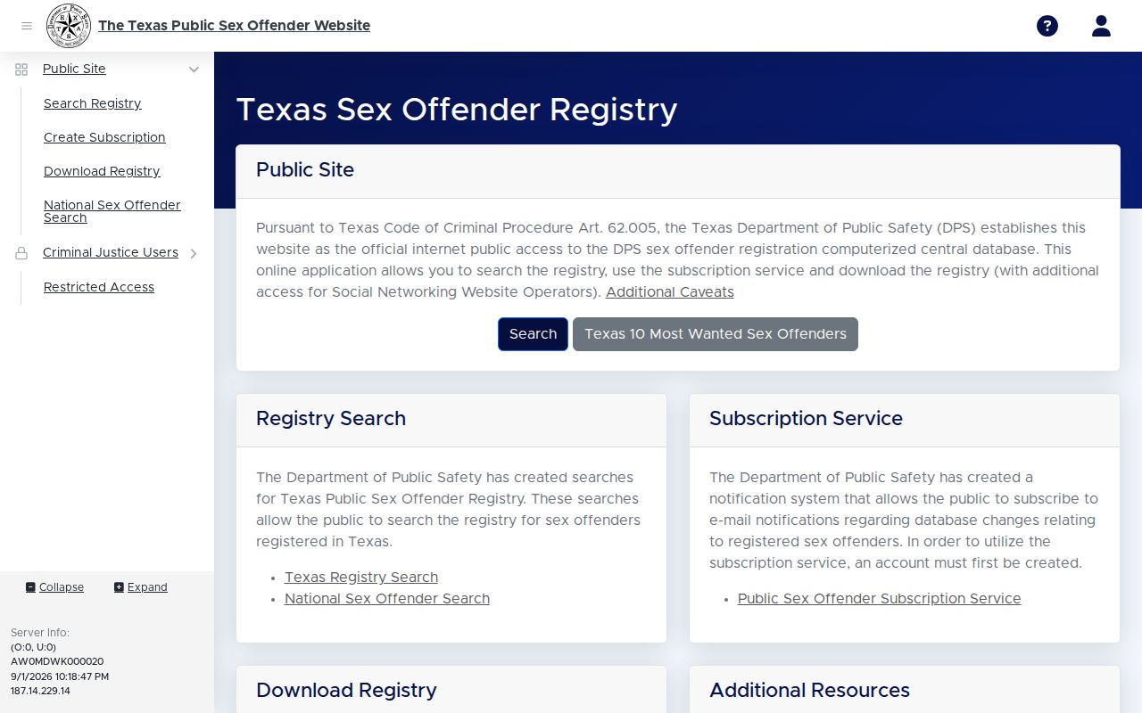 Pearland residents directory Texas DPS registry search screen