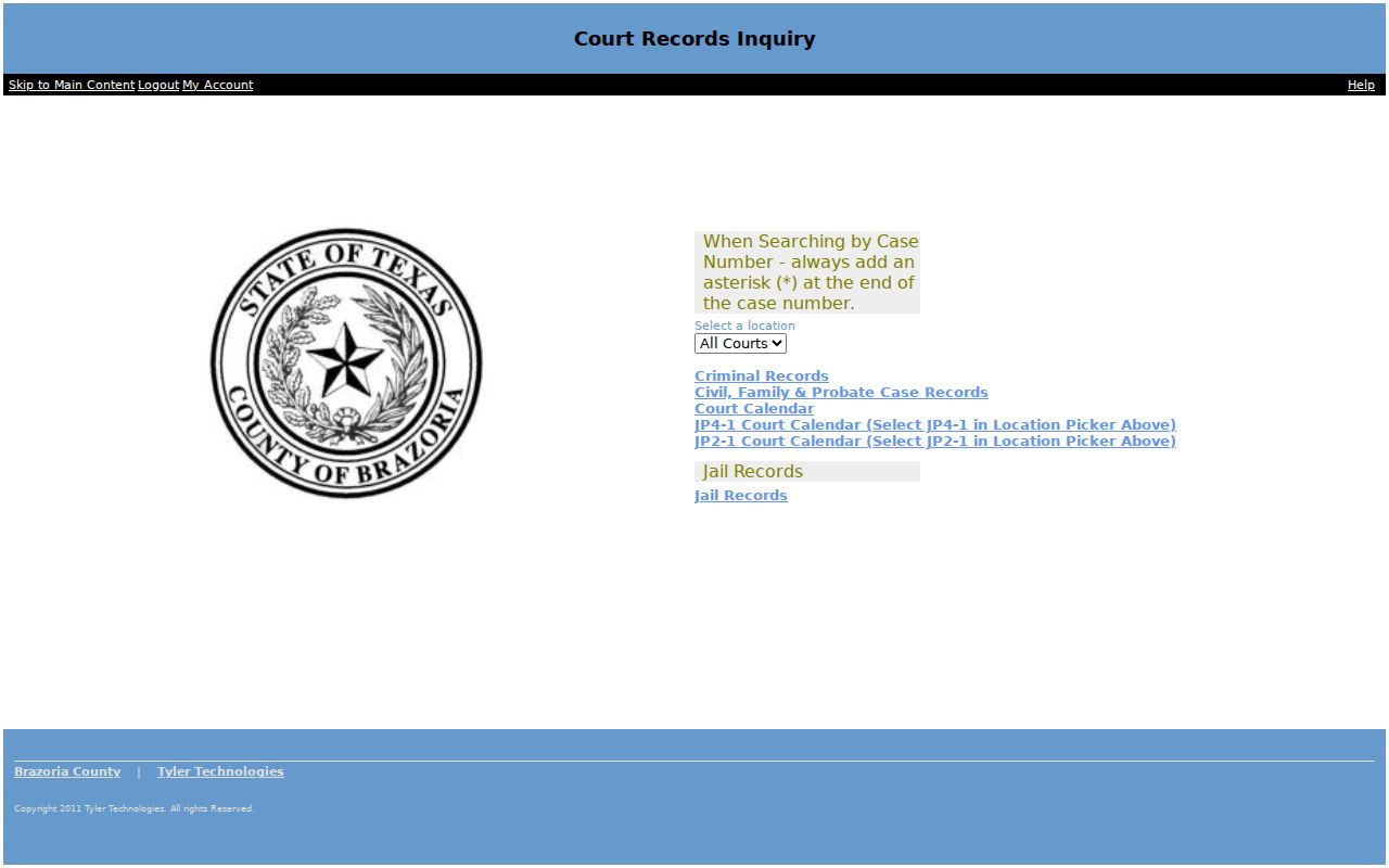 Pearland resident lookup using the Brazoria County court inquiry tabs