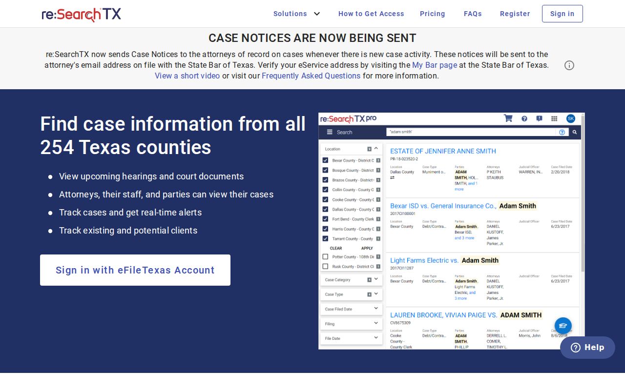 Pearland resident lookup using the statewide Texas reSearchTX civil case search
