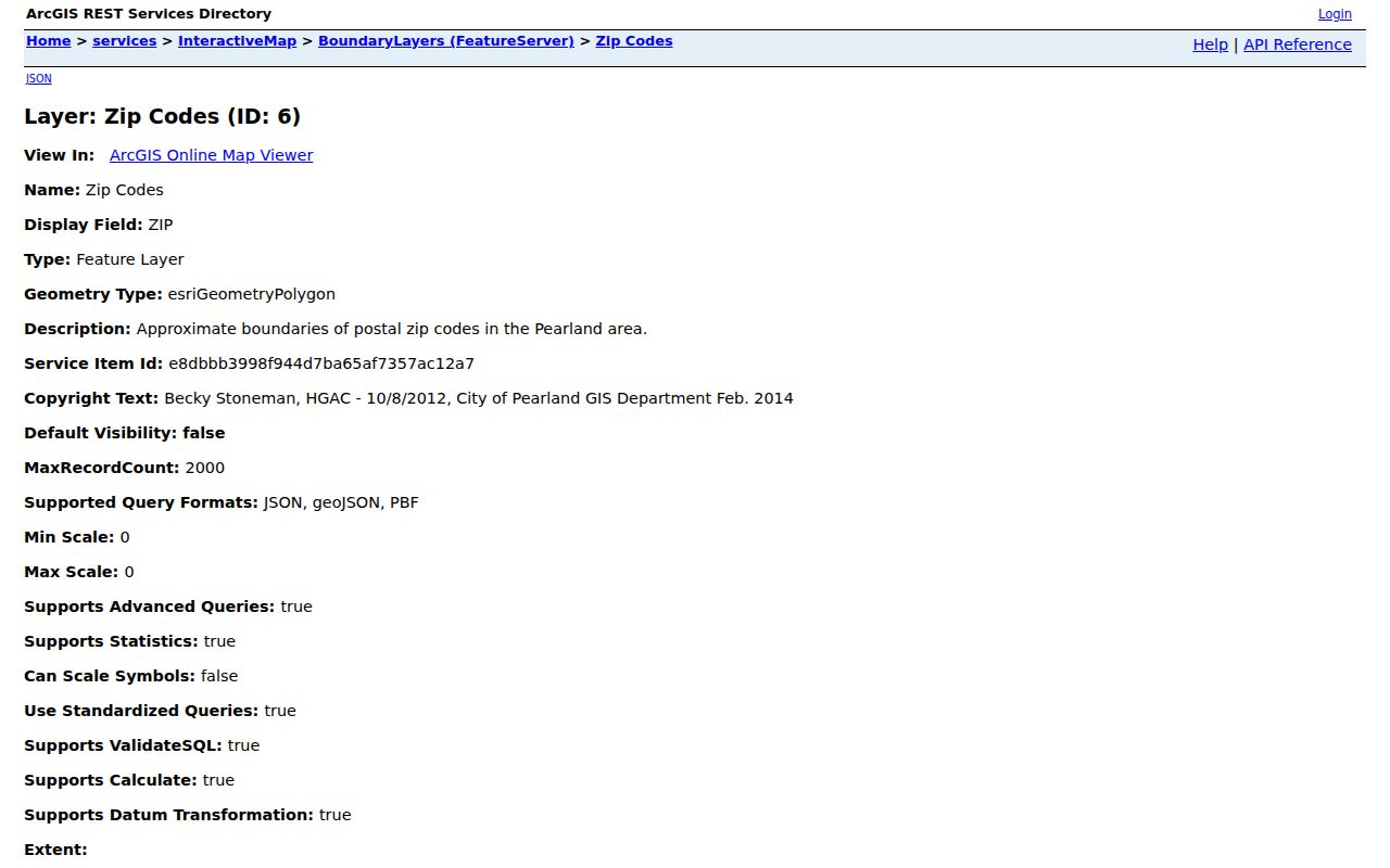 Pearland ZIP code directory using the city approximate ZIP boundary layer